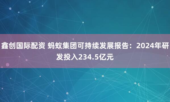 鑫创国际配资 蚂蚁集团可持续发展报告：2024年研发投入234.5亿元